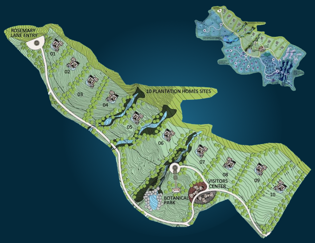 Map showing the location of the plantation homes